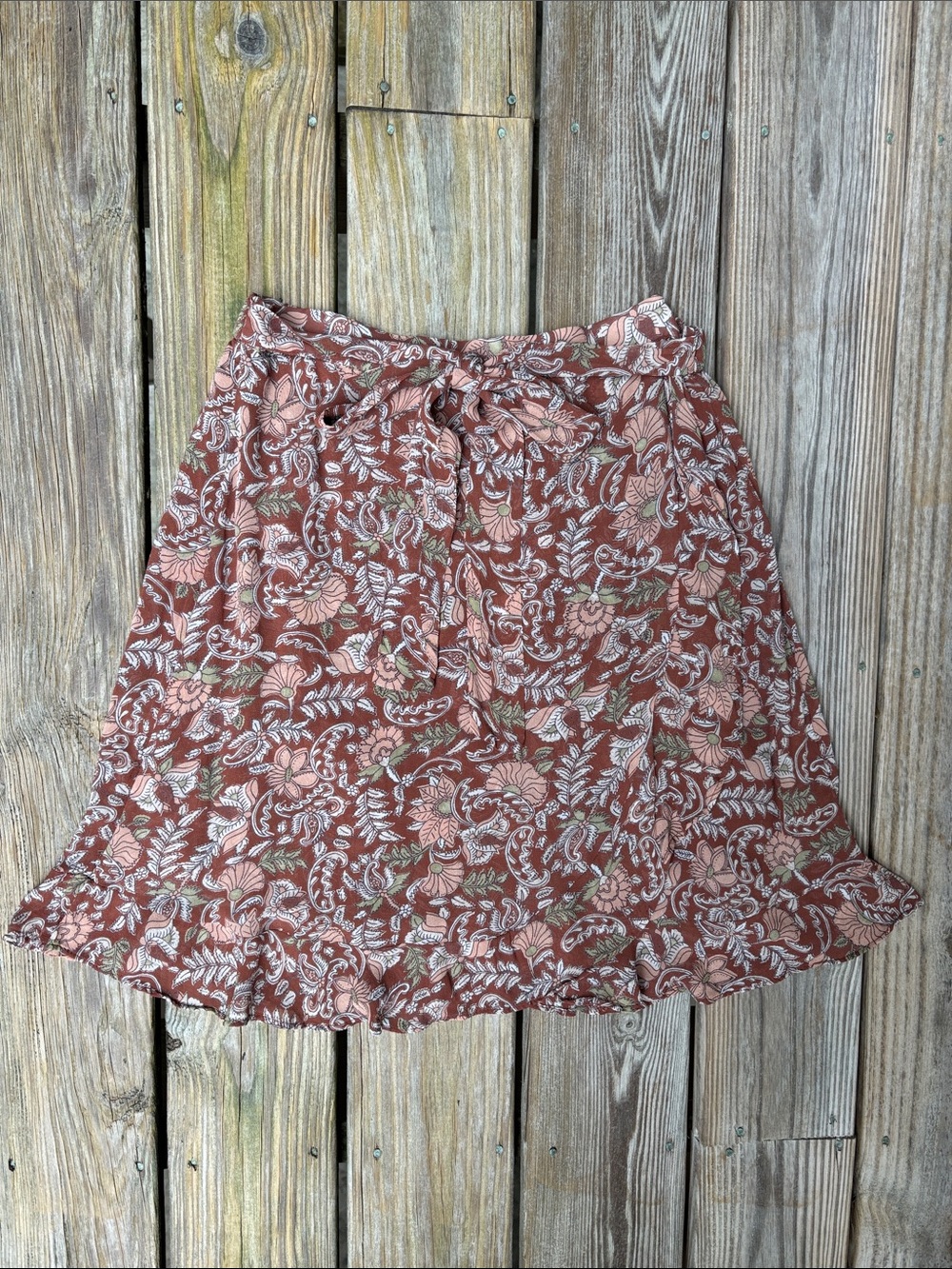ANTHROPOLOGIE | Light Brown Luca Mini Floral Paisley Boho Wrap Skirt | Size S